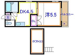 セナコーポ松原団地 1DKの間取図画像