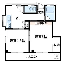 コーポサンフラワー 3階2Kの間取り