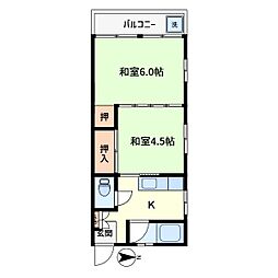 綾瀬パークハイツ 2階2Kの間取り