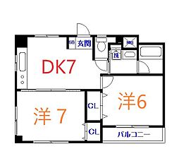 ユーコーポ 4階2DKの間取り