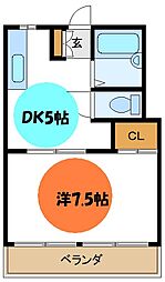 ジュンコーポ 2階1Kの間取り