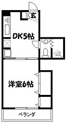 リバーサイド小澤 4階1DKの間取り