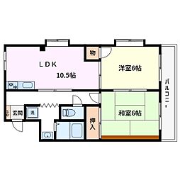 リヴハイム杉浦 2階2LDKの間取り