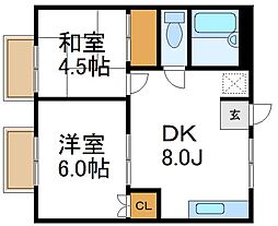パークタウンアメニティ 1階2DKの間取り