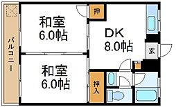 東京メトロ千代田線 北綾瀬駅 徒歩12分の賃貸マンション 3階2DKの間取り