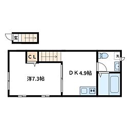 サンウッドI 2階1Kの間取り