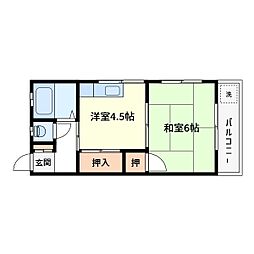 橋本コーポ 1階1DKの間取り