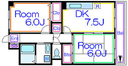 エステート西新井 3階2DKの間取り
