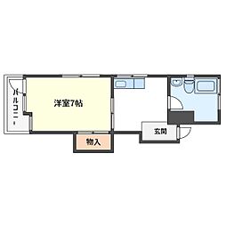 サンライズ小松 1DKの間取図画像