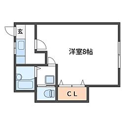 ドエル西 1階ワンルームの間取り