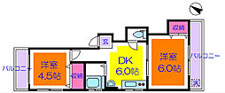 原ビル 4階2DKの間取り