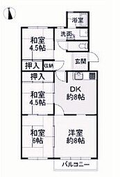 高丘台住宅2号棟 4DKの間取図画像