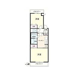 ビッグ武蔵野田無68 2階2DKの間取り