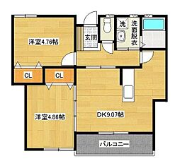 ラフィーネＳ　Ｄ棟 1階2DKの間取り