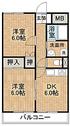 クレオコット 3階2DKの間取り