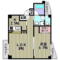 フィルハウス須賀 2階1LDKの間取り