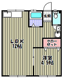 川端マンション東棟 1LDKの間取図画像