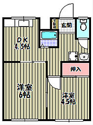宮マンション 1階2DKの間取り
