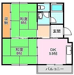 UR金剛団地　2号棟 3階2DKの間取り