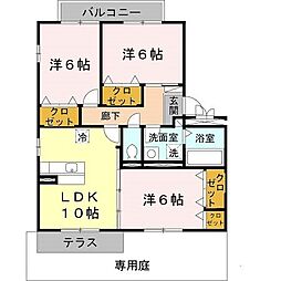 クレールWest 3LDKの間取図画像