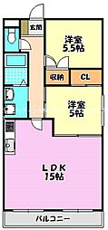 グミヒルズ 2LDKの間取図画像
