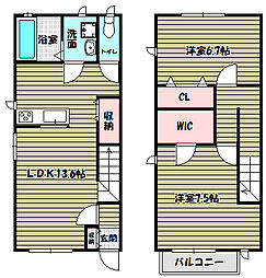 プランドボヌール光明池B 2LDKの間取図画像
