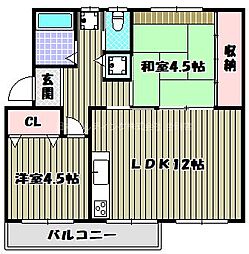 金剛団地第三住宅219号棟 2LDKの間取図画像