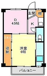 ビレッジハウス木戸1号棟 1DKの間取図画像