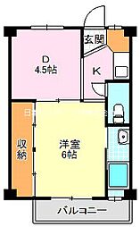 ビレッジハウス南野田3号 1DKの間取図画像