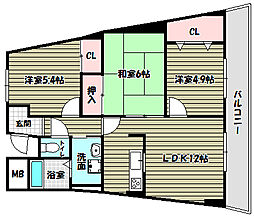 エスポアール岩根 3LDKの間取図画像