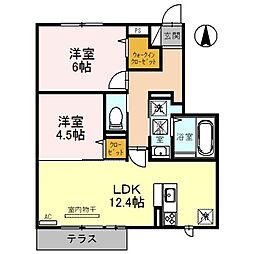 レスペランス向陽台 2LDKの間取図画像