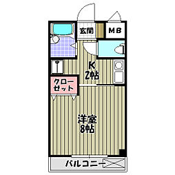エムス金剛 1Kの間取図画像