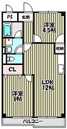 百舌鳥パークハイツ 2LDKの間取図画像