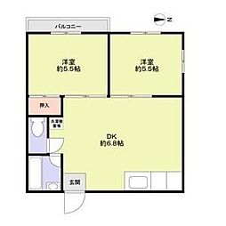 西山ハイツ 2DKの間取図画像