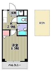 須賀O・K・Iハウス 3階1Kの間取り