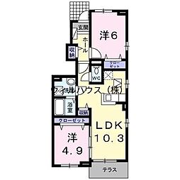 プラシードアロッジオ 2LDKの間取図画像
