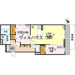 ディーレガシー中百舌鳥 2LDKの間取図画像