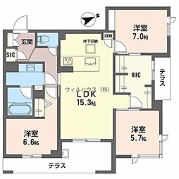 アルテーヌ浜寺元町 B棟 3LDKの間取図画像