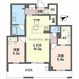 アルテーヌ浜寺元町 B棟 2LDKの間取図画像