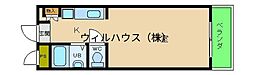 東光荘2 1Kの間取図画像