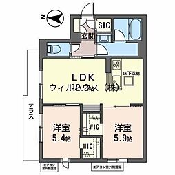 シャーメゾンノースフィールド 2LDKの間取図画像