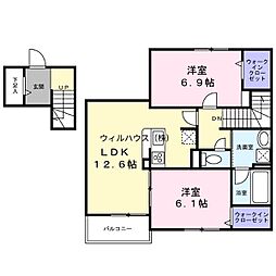 堺市西区浜寺石津町東3丁アパート 2LDKの間取図画像