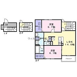 シエル・ランピード 浜寺 2LDKの間取図画像