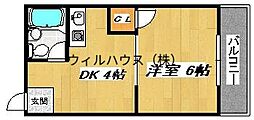 ベルポート堺 1DKの間取図画像