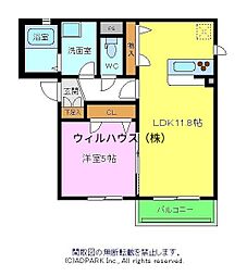 KURA北花田 1LDKの間取図画像