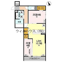 堺市西区浜寺諏訪森町西2丁アパート 2LDKの間取図画像