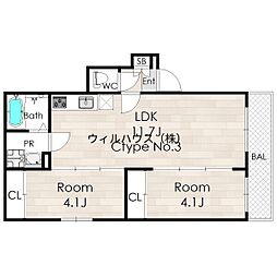 堺市西区浜寺昭和町3丁アパート 2LDKの間取図画像