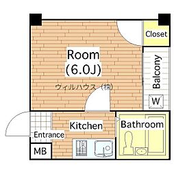 サンライズオオトリ 1Kの間取図画像