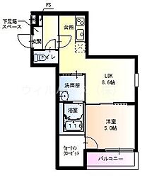 フジパレス堺三国ヶ丘2番館 1LDKの間取図画像