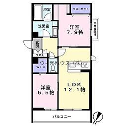 シャーメゾン堺三国ヶ丘 2LDKの間取図画像